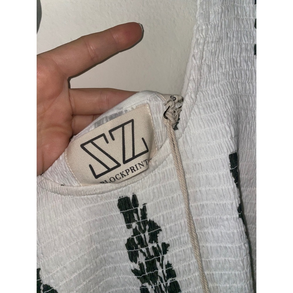 SZ Blockprints Yuva Maxi Dress White Black Floral Smocked Puff Sleeve Small NWT - Picture 3 of 4
